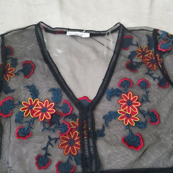 Vov womens blouse see through mesh Vneck Long Sleeve sz medium Black color - Picture 8 of 10